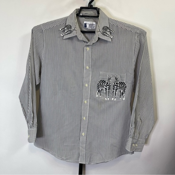 Infinity Fashions Shirt Black & White Striped Zebras on Front & Back Sz S Womens - Picture 1 of 6